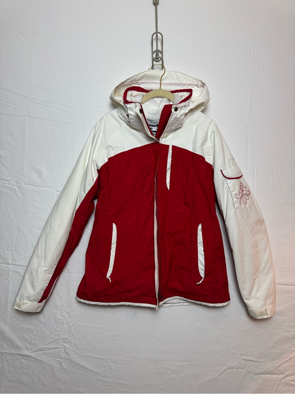 Columbia Vintage Bugaboo Red White Hooded 3 in 1 Ski Jacket Womens Medium